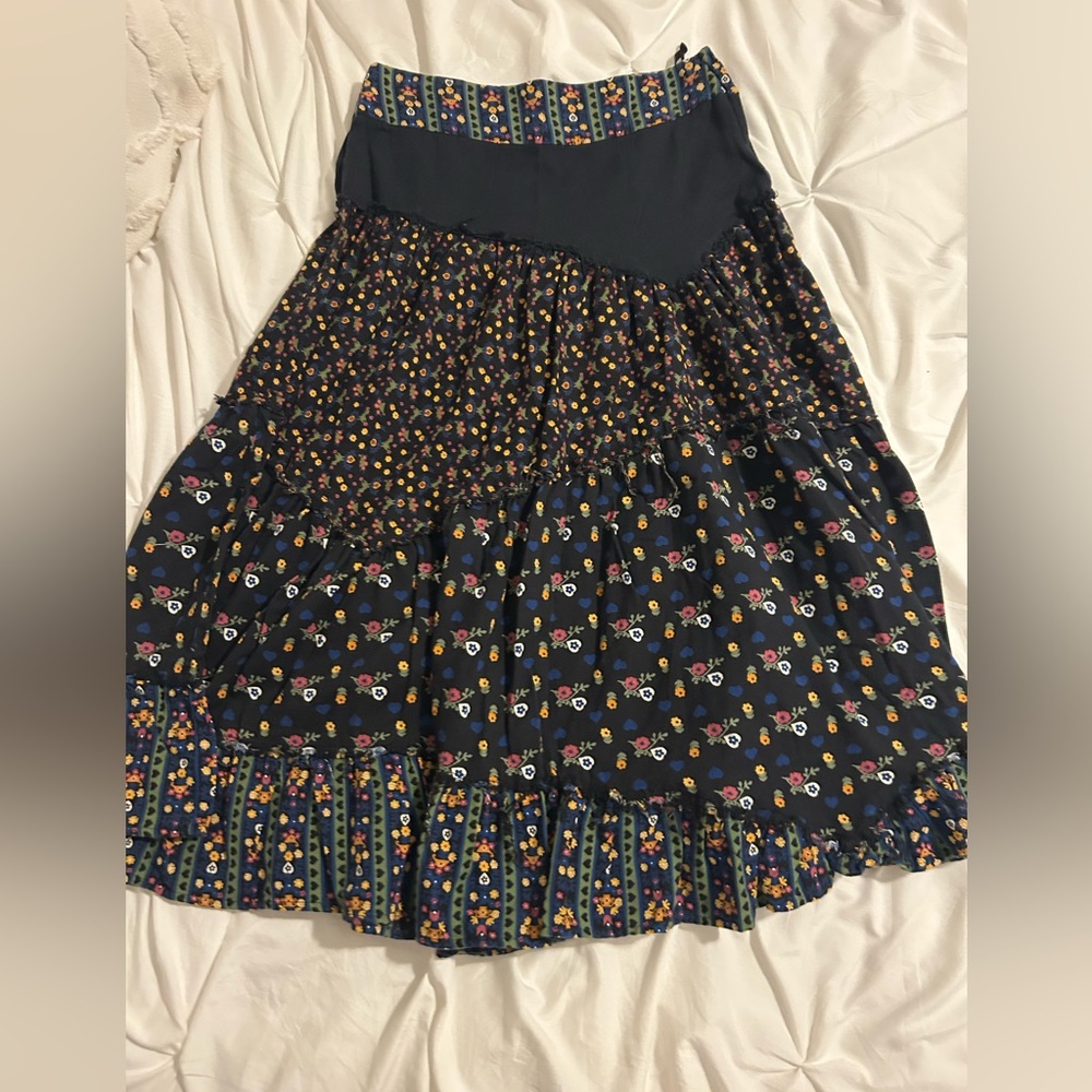 Black Floral A-Line Skirt